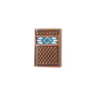Ariat Men’s Trifold Wallet – Brown Leather with Southwest Inlay & Embossed Design - Cowboy SwaggerAriat Men’s Trifold Wallet – Brown Leather with Southwest Inlay & Embossed DesignWallets & Money Clips