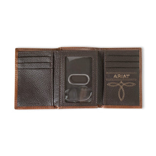 Ariat Men’s Trifold Wallet – Brown Leather with Southwest Inlay & Embossed Design - Cowboy SwaggerAriat Men’s Trifold Wallet – Brown Leather with Southwest Inlay & Embossed DesignWallets & Money Clips