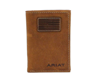 Ariat Men's Trifold Wallet, USA Flag Patch & Logo