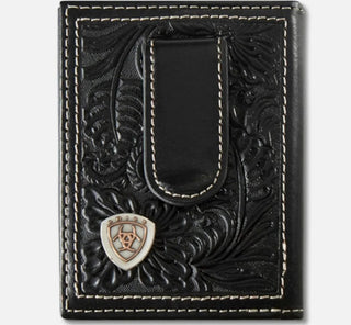 Ariat Men’s Western Money Clip Wallet – Black Floral Embossed Leather - Cowboy SwaggerAriat Men’s Western Money Clip Wallet – Black Floral Embossed LeatherWallets & Money Clips