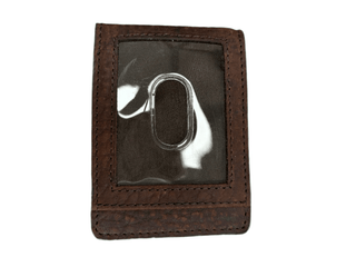 Ariat Men's Western Money Clip Wallet, Roughout Leather Bi-Fold with Buck Lace, back view showing clip