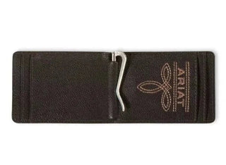 Ariat Men's Western Money Clip Wallet, Roughout Leather Bi-Fold with Buck Lace, interior view