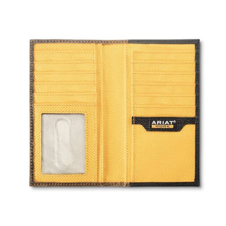 Ariat Men's Work Checkbook Wallet, RFID Blocking Leather, interior view