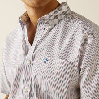 Ariat Men’s Wrinkle Free Dayton Short Sleeve Shirt Blue and Red striped - Cowboy SwaggerAriat Men’s Wrinkle Free Dayton Short Sleeve Shirt Blue and Red stripedMen's Shirts