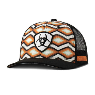 Ariat Orange Trucker Hat – Southwest Print with Shield Logo Patch – Adjustable Western Mesh Back Cap - Cowboy SwaggerAriat Orange Trucker Hat – Southwest Print with Shield Logo Patch – Adjustable Western Mesh Back Cap