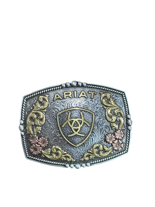 Ariat Rectangle Shield Buckle – Multi-Finish Western Belt Buckle with Logo EmblemCowboy Swagger
