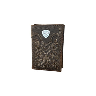 Ariat Western Leather Boot Stitch Embroidered Trifold Wallet - Cowboy SwaggerAriat Western Leather Boot Stitch Embroidered Trifold WalletWallets & Money Clips