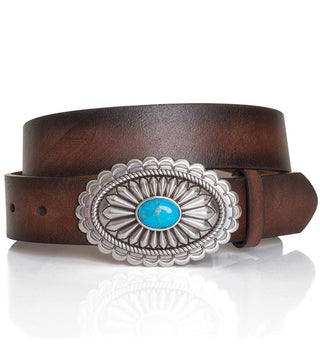 Ariat Women’s Brown Leather Belt with Turquoise Concho Buckle – Western Fashion Accessory - Cowboy SwaggerAriat Women’s Brown Leather Belt with Turquoise Concho Buckle – Western Fashion Accessory