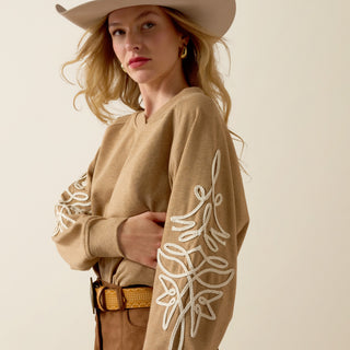 Ariat Women's Juliette Western Sweatshirt – Khaki - Cowboy SwaggerAriat Women's Juliette Western Sweatshirt – KhakiWomen's Tops