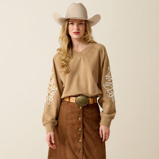 Ariat Women's Juliette Western Sweatshirt – Khaki - Cowboy SwaggerAriat Women's Juliette Western Sweatshirt – KhakiWomen's Tops
