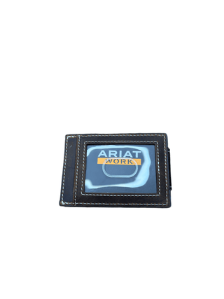 Ariat Work Men's Card Case Wallet, Leather with RFID Blocking and Magnetic Money Clip, back view showing clip