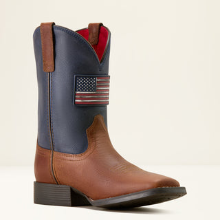 Ariat Youth Freedom Rider Square Toe Boots – Brown & Navy with American Flag - Cowboy SwaggerAriat Youth Freedom Rider Square Toe Boots – Brown & Navy with American Flag