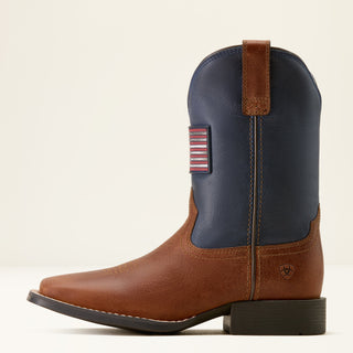 Ariat Youth Freedom Rider Square Toe Boots – Brown & Navy with American Flag - Cowboy SwaggerAriat Youth Freedom Rider Square Toe Boots – Brown & Navy with American Flag