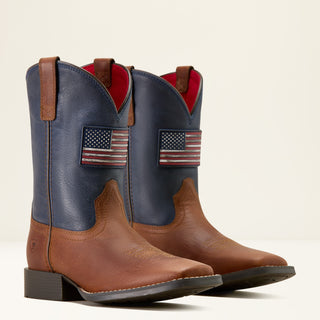 Ariat Youth Freedom Rider Square Toe Boots – Brown & Navy with American Flag - Cowboy SwaggerAriat Youth Freedom Rider Square Toe Boots – Brown & Navy with American Flag