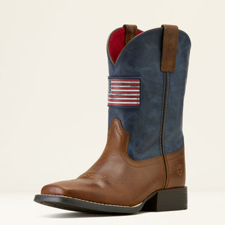 Ariat Youth Freedom Rider Square Toe Boots – Brown & Navy with American Flag - Cowboy SwaggerAriat Youth Freedom Rider Square Toe Boots – Brown & Navy with American Flag