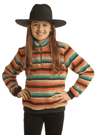 BG91T02734 Girls’ Multi Stripe Printed 1/4 Zip Pullover – Western Casual Layer - Cowboy SwaggerBG91T02734 Girls’ Multi Stripe Printed 1/4 Zip Pullover – Western Casual LayerGirls