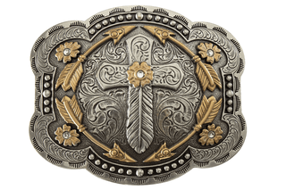 Cross & Feather Belt Buckle – Ladies Western Buckle (Style 37947)