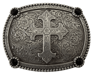 Blazin Roxx Floral Cross Western Belt Buckle with Black Jewels – Silver Engraved Buckle (37940) - Cowboy SwaggerBlazin Roxx Floral Cross Western Belt Buckle with Black Jewels – Silver Engraved Buckle (37940)