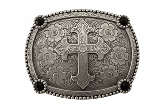 Blazin Roxx Floral Cross Western Belt Buckle with Black Jewels – Silver Engraved Buckle (37940) - Cowboy SwaggerBlazin Roxx Floral Cross Western Belt Buckle with Black Jewels – Silver Engraved Buckle (37940)