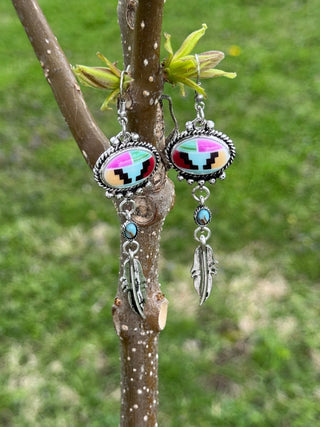 Blazin Roxx Multicolor Southwest Feather Dangle Earrings - Cowboy SwaggerBlazin Roxx Multicolor Southwest Feather Dangle Earrings