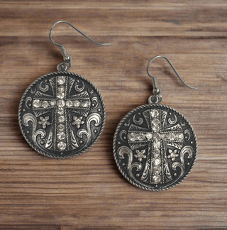 Blazin Roxx Round Silver Cross Earrings - Cowboy SwaggerBlazin Roxx Round Silver Cross Earrings