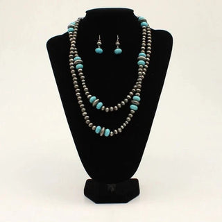 Blazin Roxx Silver Bead and Turquoise Stack necklace and Earring Set - Cowboy SwaggerBlazin Roxx Silver Bead and Turquoise Stack necklace and Earring Set