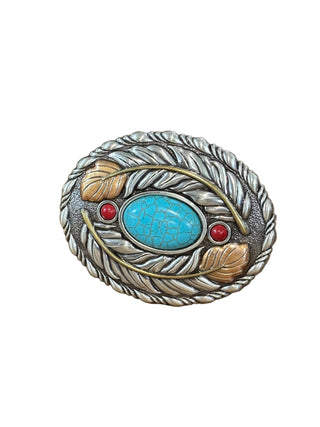 Blazin Roxx Turquoise Feather Western Belt Buckle Oval Two Tone - Cowboy SwaggerBlazin Roxx Turquoise Feather Western Belt Buckle Oval Two ToneBuckle
