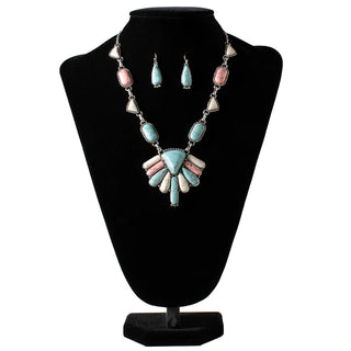 Blazin Roxx Turquoise/White/Pink Stone Necklace & Earring Set - Cowboy SwaggerBlazin Roxx Turquoise/White/Pink Stone Necklace & Earring SetNecklaces