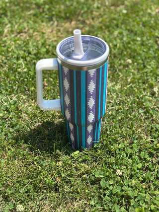 Blue and Purple Aztec Striped Pattern Spill Proof Tumbler Cup - Cowboy SwaggerBlue and Purple Aztec Striped Pattern Spill Proof Tumbler Cup