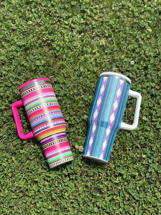 Blue and Purple Aztec Striped Pattern Spill Proof Tumbler Cup - Cowboy SwaggerBlue and Purple Aztec Striped Pattern Spill Proof Tumbler Cup