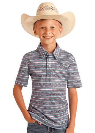 Boys Aztec Printed Polo Blue - Cowboy SwaggerBoys Aztec Printed Polo Blue