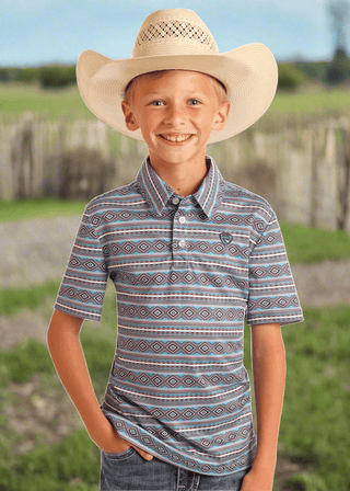 Boys Aztec Printed Polo Blue - Cowboy SwaggerBoys Aztec Printed Polo Blue