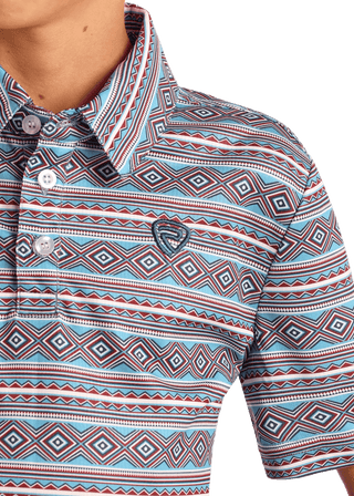 Boys Aztec Printed Polo Blue - Cowboy SwaggerBoys Aztec Printed Polo Blue