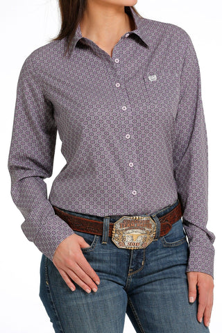 Cinch Arenaflex Womens Lilac and White Print Button Up - Cowboy SwaggerCinch Arenaflex Womens Lilac and White Print Button UpShirts & Tops