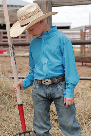 Cinch Boy's ArenaFlex Long Sleeve Blue White Dot Print Shirt - Cowboy SwaggerCinch Boy's ArenaFlex Long Sleeve Blue White Dot Print Shirt