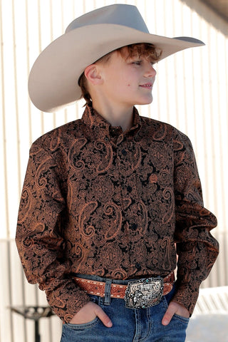 Cinch Boys Black and Gold Paisley Print Western Shirt - Cowboy SwaggerCinch Boys Black and Gold Paisley Print Western ShirtBoys