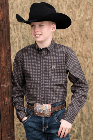 Cinch Boy’s Brown Geometric Print Western Shirt - Cowboy SwaggerCinch Boy’s Brown Geometric Print Western ShirtShirts & Tops
