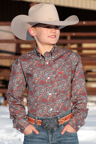 Cinch Boy’s Paisley Print Button Down Western Shirt Blue/Red/Brown - Cowboy SwaggerCinch Boy’s Paisley Print Button Down Western Shirt Blue/Red/BrownBoys