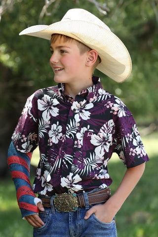 Cinch Boys Short Sleeve ArenaFlex Purple Hawaiian Shirt - Cowboy SwaggerCinch Boys Short Sleeve ArenaFlex Purple Hawaiian ShirtShirts & Tops