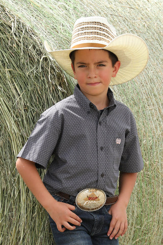 Cinch Boys Short Sleeve Grey Geo Print Shirt With Pink - Cowboy SwaggerCinch Boys Short Sleeve Grey Geo Print Shirt With Pink