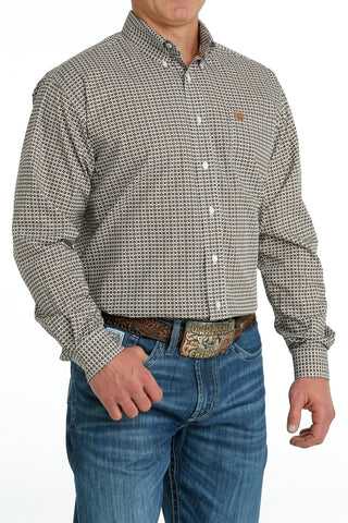 CINCH Men's Shirts Cinch Men's Geometric Print Button-Down Western Shirt White/Gold