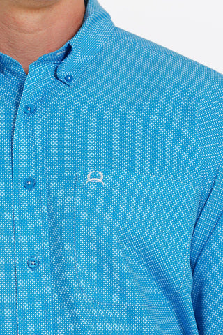 CINCH Cinch Men's Geometric Print Long Sleeve ArenaFlex Button Down Shirt Blue