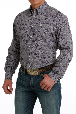 CINCH Men's Shirts Cinch Men's Paisley Print Long Sleeve Button Down Purple