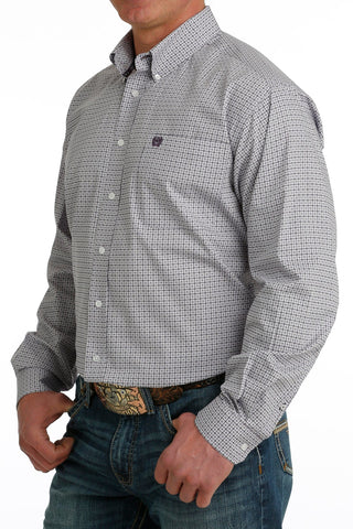 CINCH Men's Shirts Cinch Men's Square Print Long Sleeve Button Down Purple/White