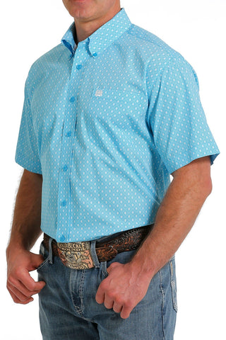 Cowboy Swagger Cinch Short Sleeve Turquoise Print Western Shirt