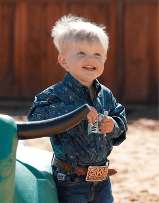 Cinch Infant Boys Blue and Gold Paisley Print Shirt - Cowboy SwaggerCinch Infant Boys Blue and Gold Paisley Print Shirt