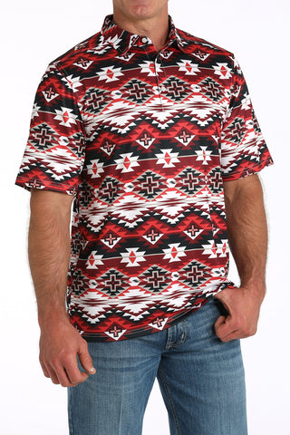 Cinch Men’s ArenaFlex Polo Short Sleeve Red, Black and White Aztec Shirt - Cowboy SwaggerCinch Men’s ArenaFlex Polo Short Sleeve Red, Black and White Aztec Shirt