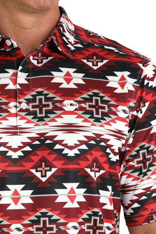 Cinch Men’s ArenaFlex Polo Short Sleeve Red, Black and White Aztec Shirt - Cowboy SwaggerCinch Men’s ArenaFlex Polo Short Sleeve Red, Black and White Aztec Shirt