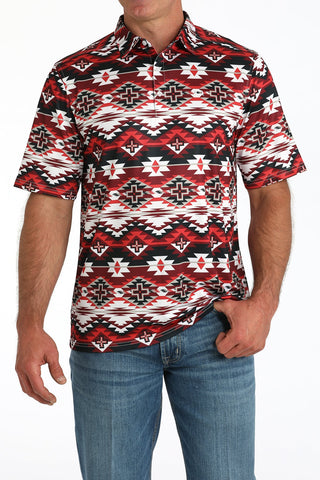 Cinch Men’s ArenaFlex Polo Short Sleeve Red, Black and White Aztec Shirt - Cowboy SwaggerCinch Men’s ArenaFlex Polo Short Sleeve Red, Black and White Aztec Shirt