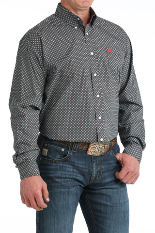 Cinch Men’s Black Long Sleeve Western Button Down Shirt with Pink & Teal Print - Cowboy SwaggerCinch Men’s Black Long Sleeve Western Button Down Shirt with Pink & Teal Print